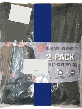 Rugged Elements Long Sleeve Crew Tees Men Brown/Green 2-pack NWT